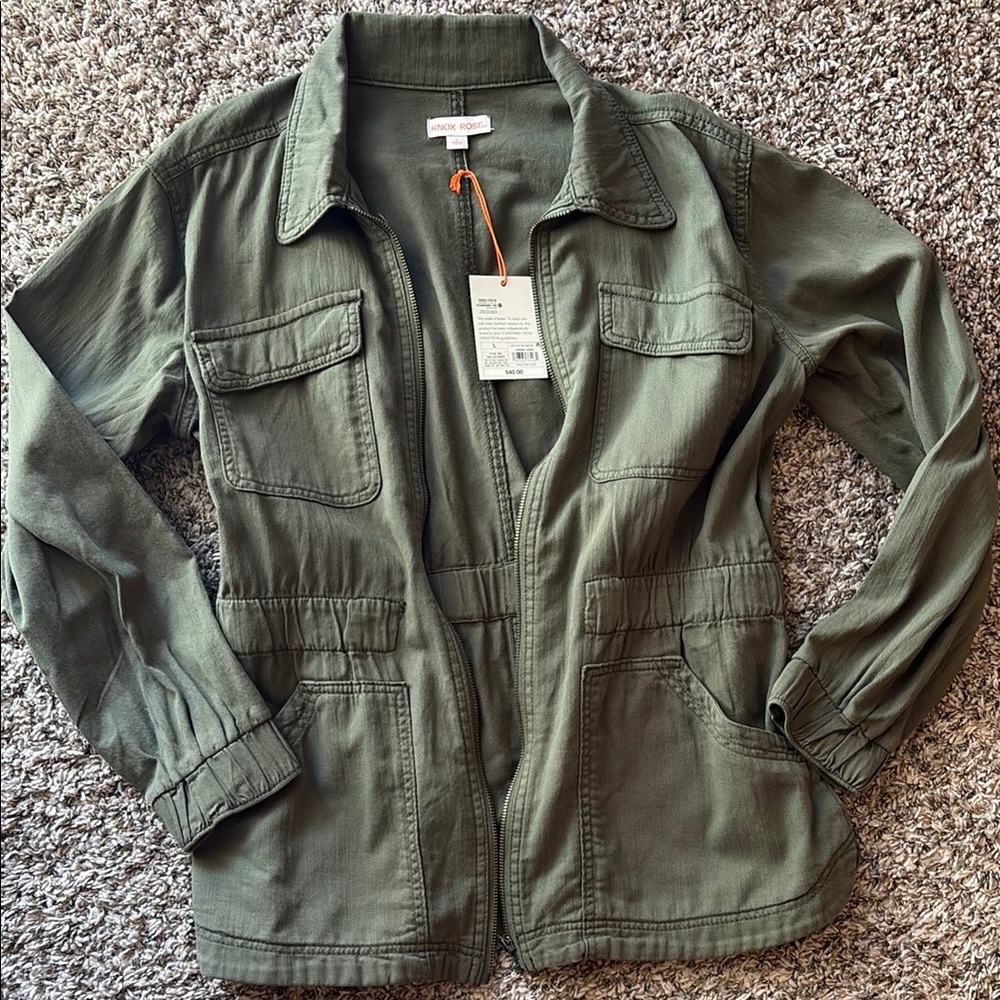 Knox Rose Green Utility Jacket with Collared Neckline